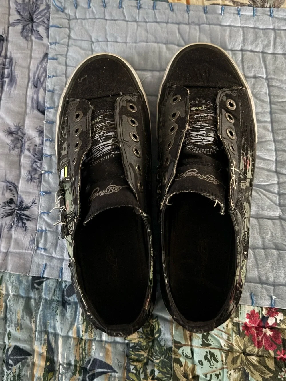 Women’s Ed Hardy Black Graphic Slip-On Sneakers